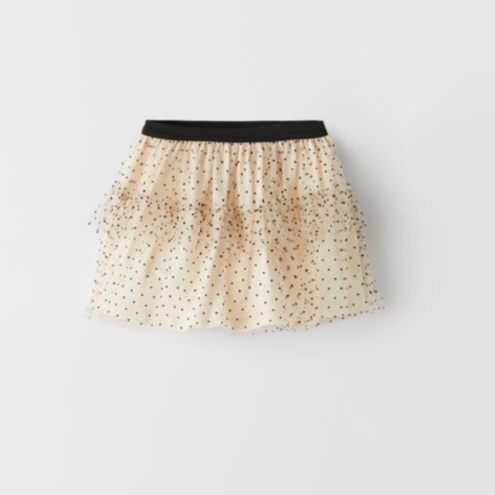 ZARA NWOT Flocked Polka Dot Skirt Color cream and black Size 2-3 years